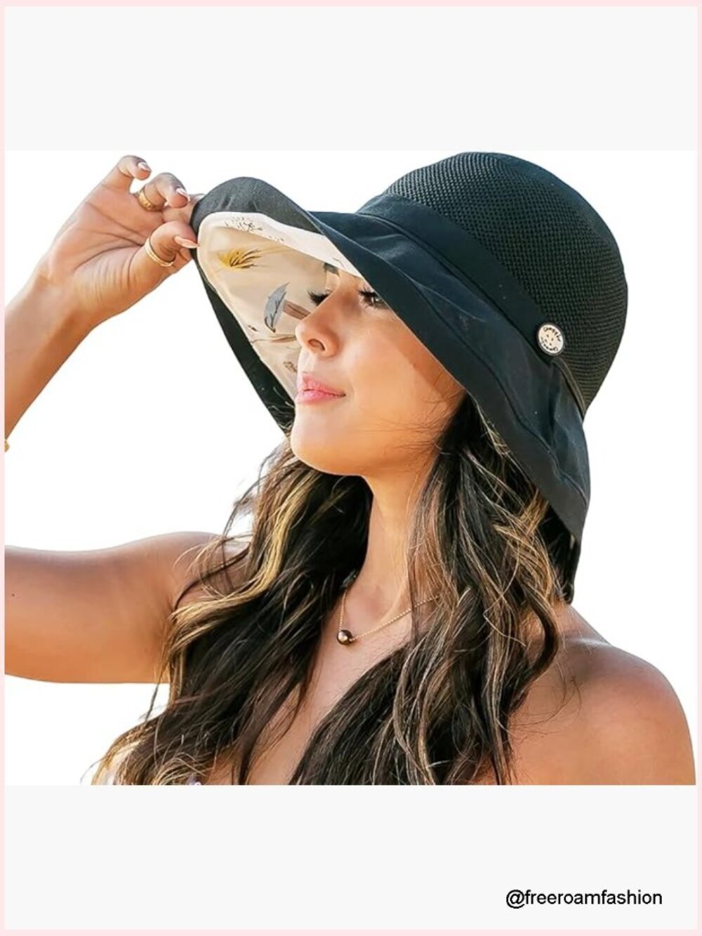 Wide Brim Mesh Sun Hat UPF 50+ Foldable Beach Bucket Hat with Strap